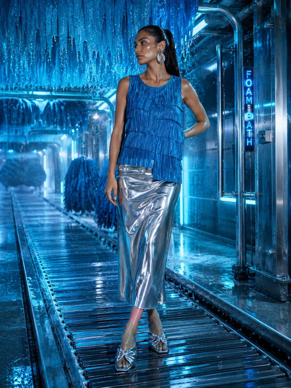 Kim Rogers Blue Pleated Tiered Sleeveless Top Women's Medium NWT